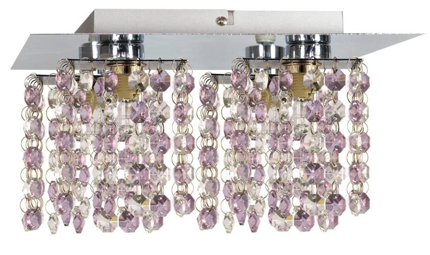 Chromowana lampa sufitowa z kryształkami do salonu fioletowa CLASSIC 4xG9