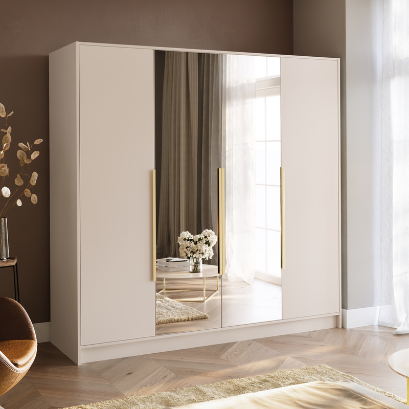 Szafa 200 cm z lustrem do garderoby z półkami LESTO kaszmir