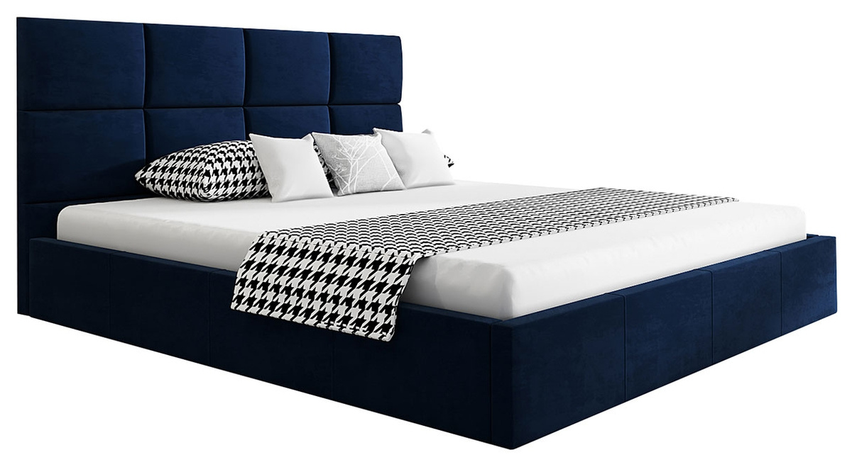 Granatowe welurowe łóżko tapicerowane do sypialni 180x200 cm AMBY