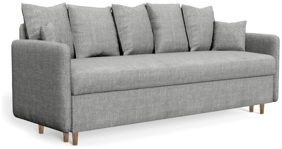 Szara sofa z funkcją spania i pojemnikiem do salonu GRATO