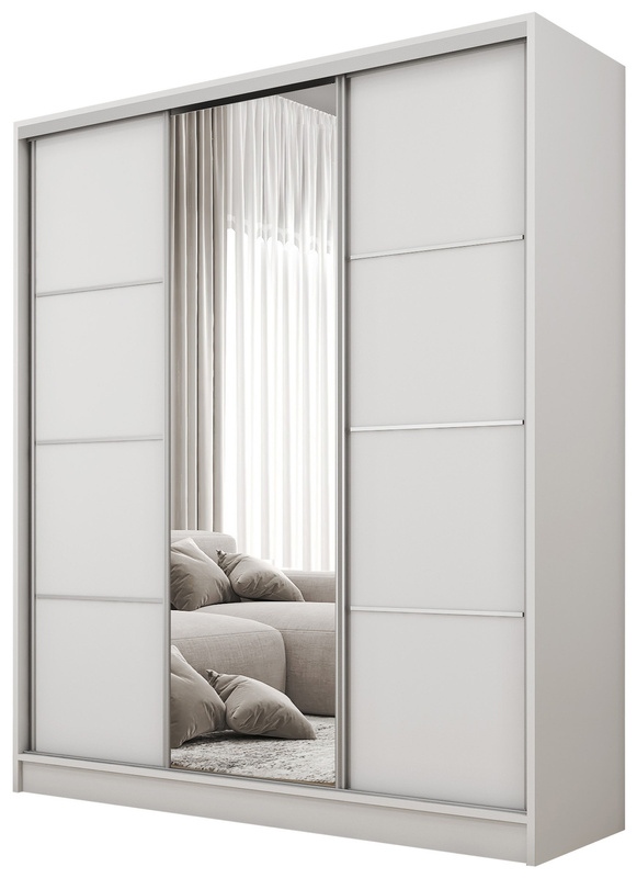 Biała szafa przesuwna z lustrem 160 cm BEST półki drążki