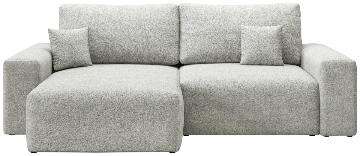 Szary narożnik rozkładany do salonu z funkcją spania boucle CAMILO