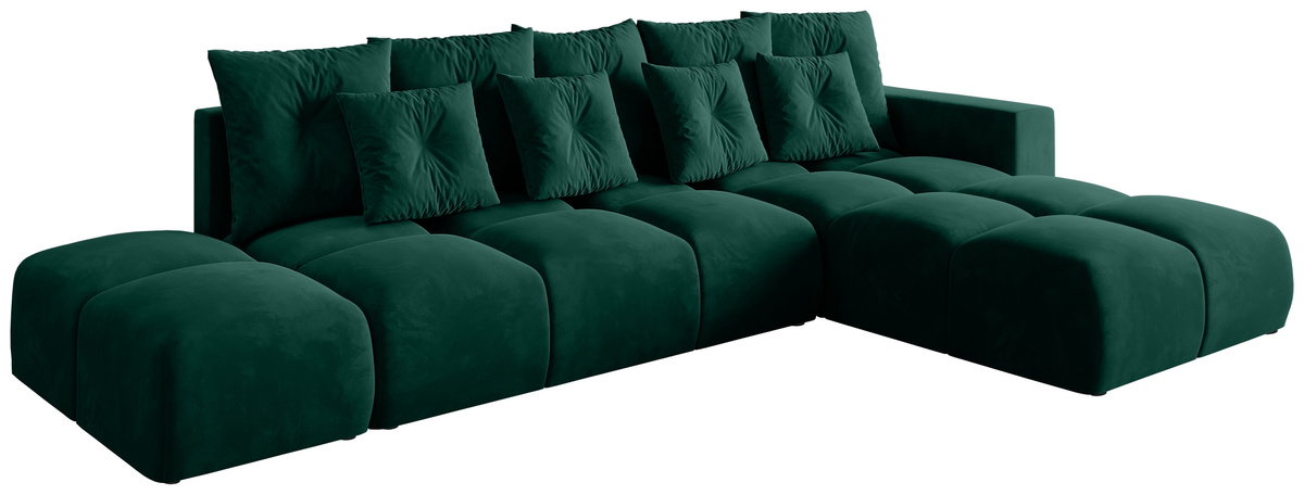 Narożnik z funkcją spania i pojemnikiem na pościel RAMIRO butelkowa zieleń