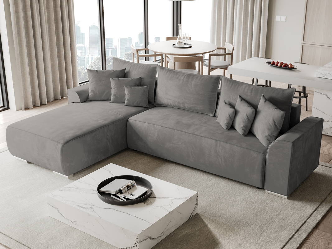 Szary rozkładany narożnik do salonu SYDNEY welur