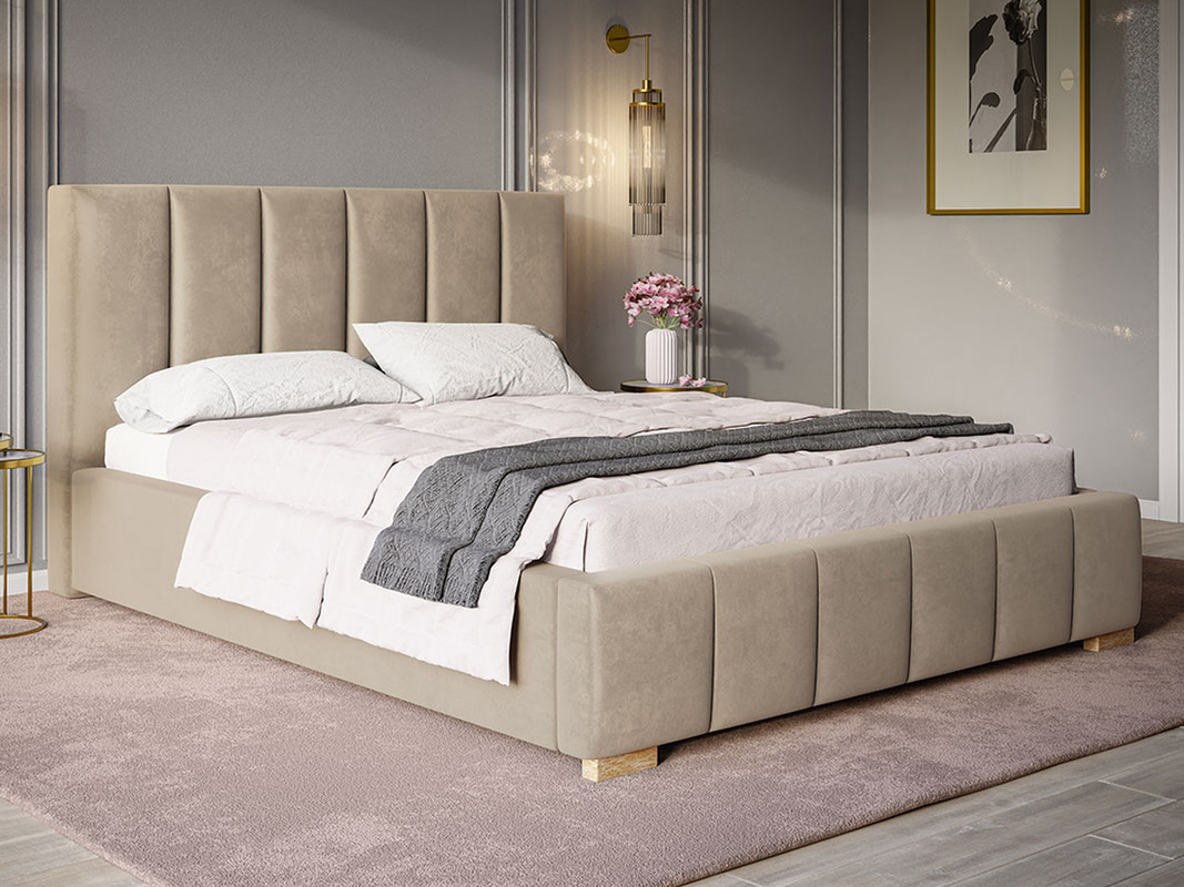 Beżowe łóżko z pojemnikiem 160x200 cm CAND