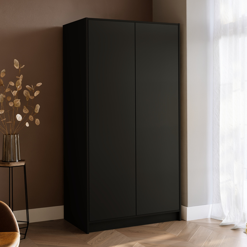 Czarna dwudrzwiowa szafa uchylna 100 cm z półkami GARIO