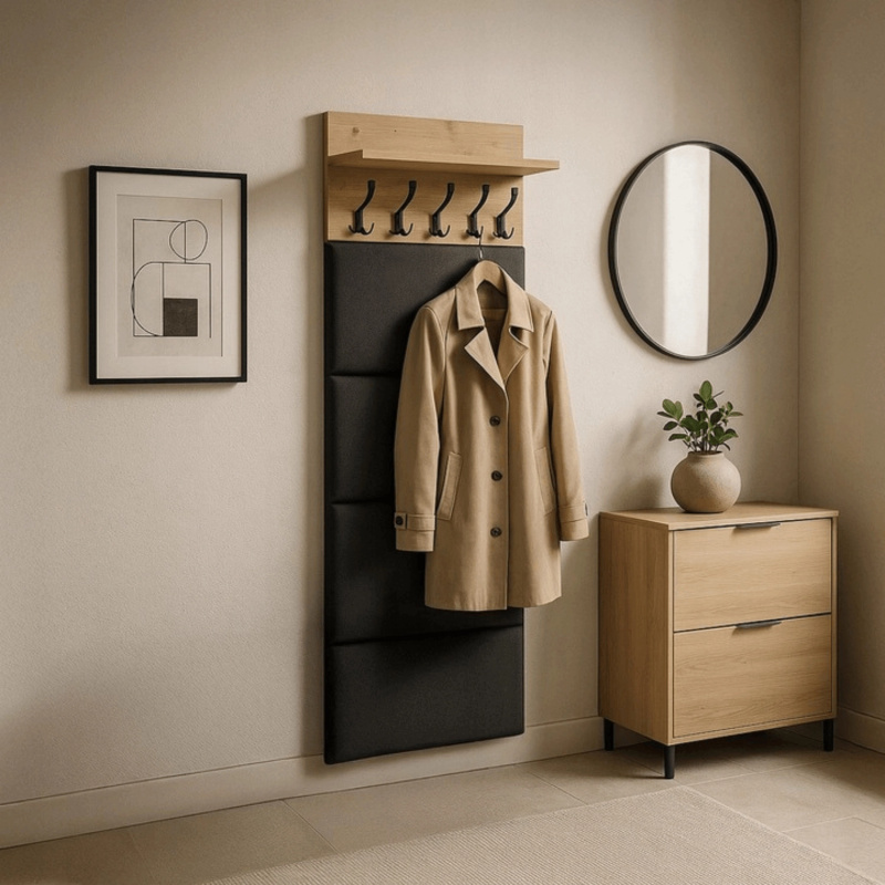 Panel tapicerowany MODERNA grafitowy 60 cm z wieszakami dąb artisan