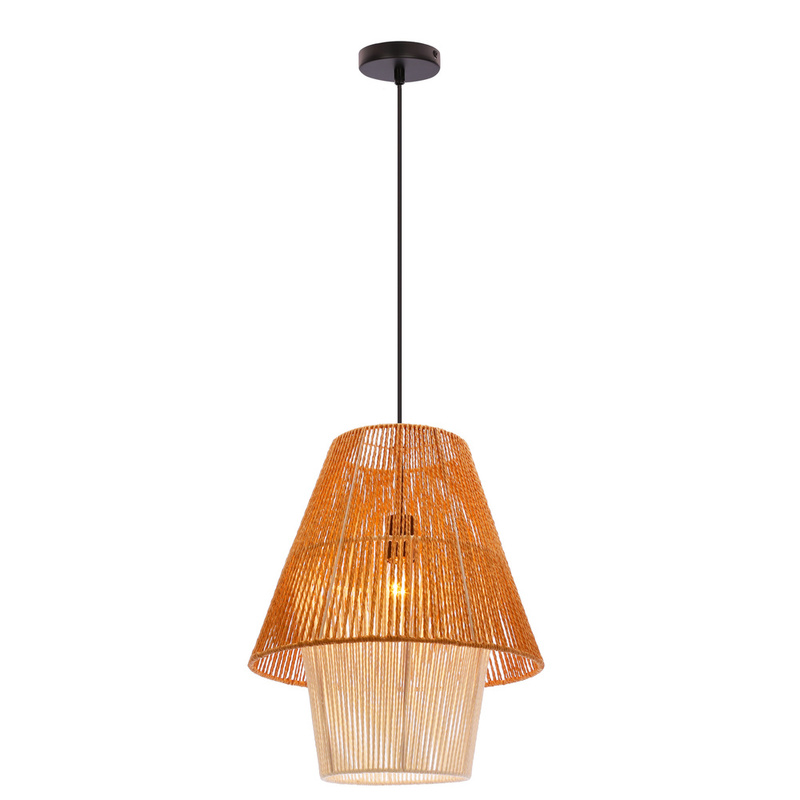 Czarna lampa wisząca z abażurem beżowo-białym Africa 1-punktowa E27