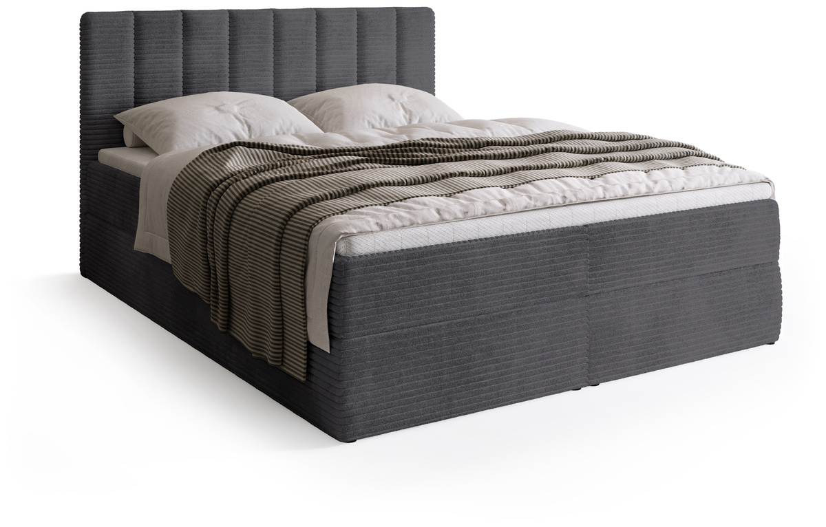 Szare sztruksowe łóżko kontynentalne 160x200 cm DENVER