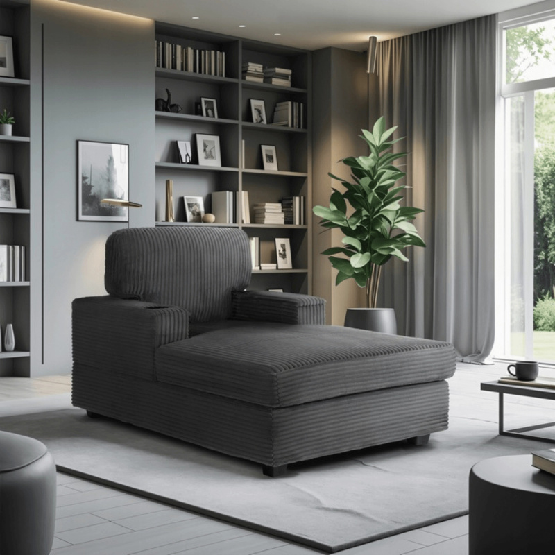 Szary fotel wypoczynkowy NUBEN do salonu z podłokietnikami