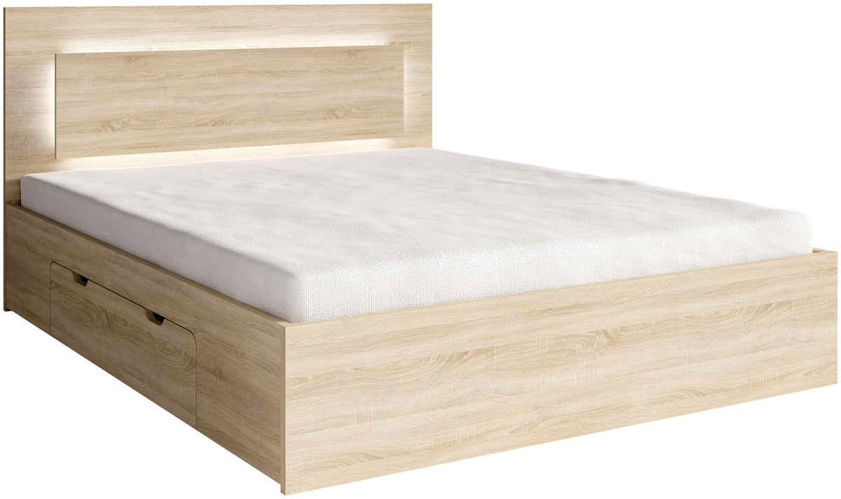 Łóżko do sypialni 140x200 z pojemnikiem dwuosobowe FLORIS dąb sonoma