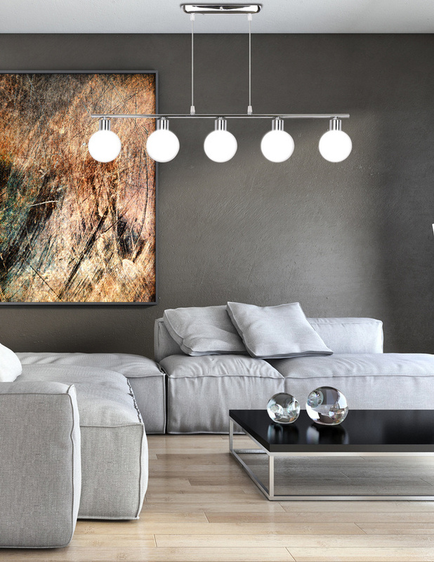 Biała srebrna lampa wisząca kula 5-płomienna do salonu ODEN metal szkło
