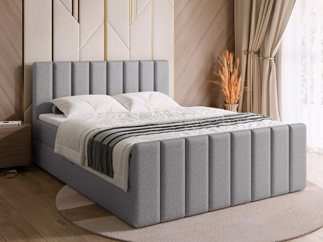 Łóżko 160x200 cm do sypialni tapicerowane z pojemnikiem DENVER DUO szare