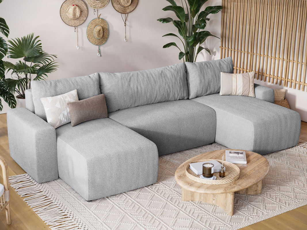 Szary narożnik do salonu z funkcją spania i pojemnikiem PLUSH U