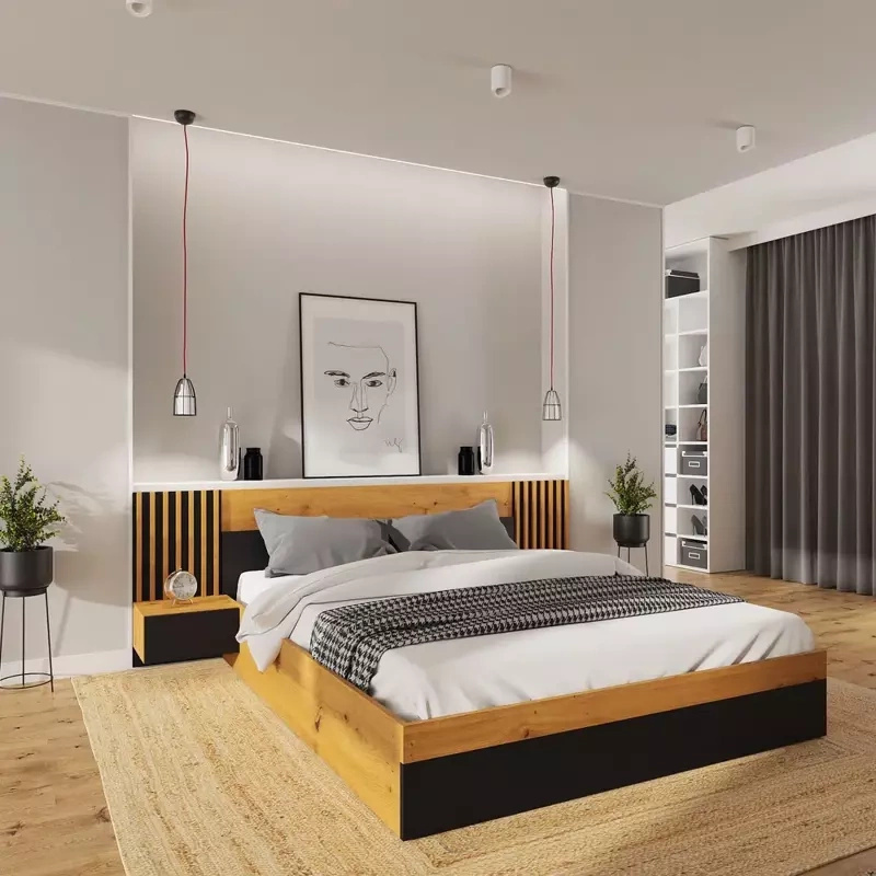 Łóżko sypialniane 160x200 z szafkami nocnymi NELGARI