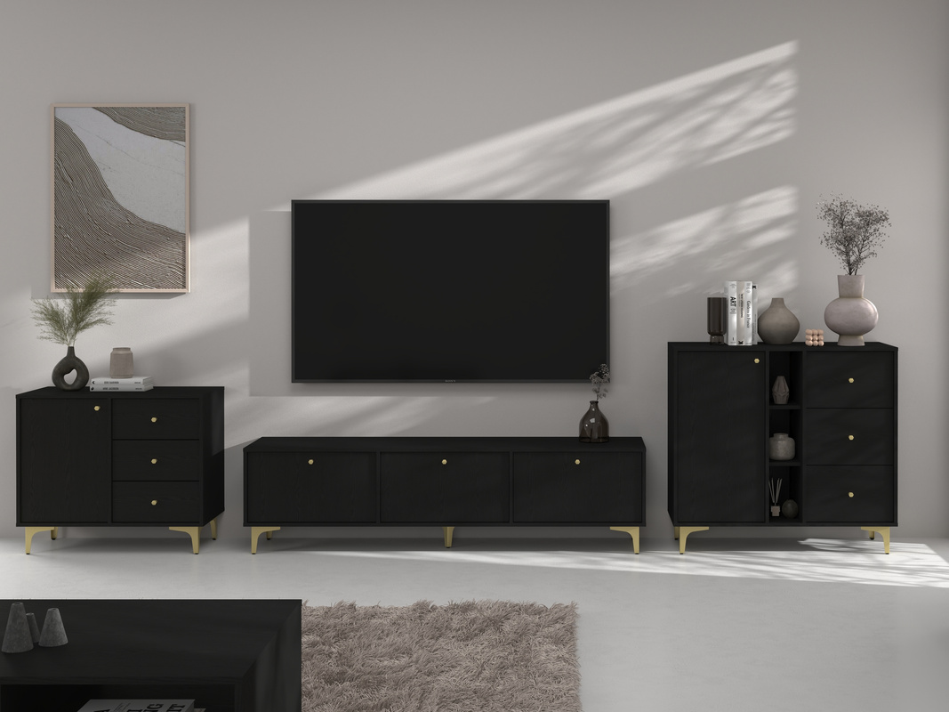 Czarna meblościanka pod telewizor do salonu RTV TOKEN
