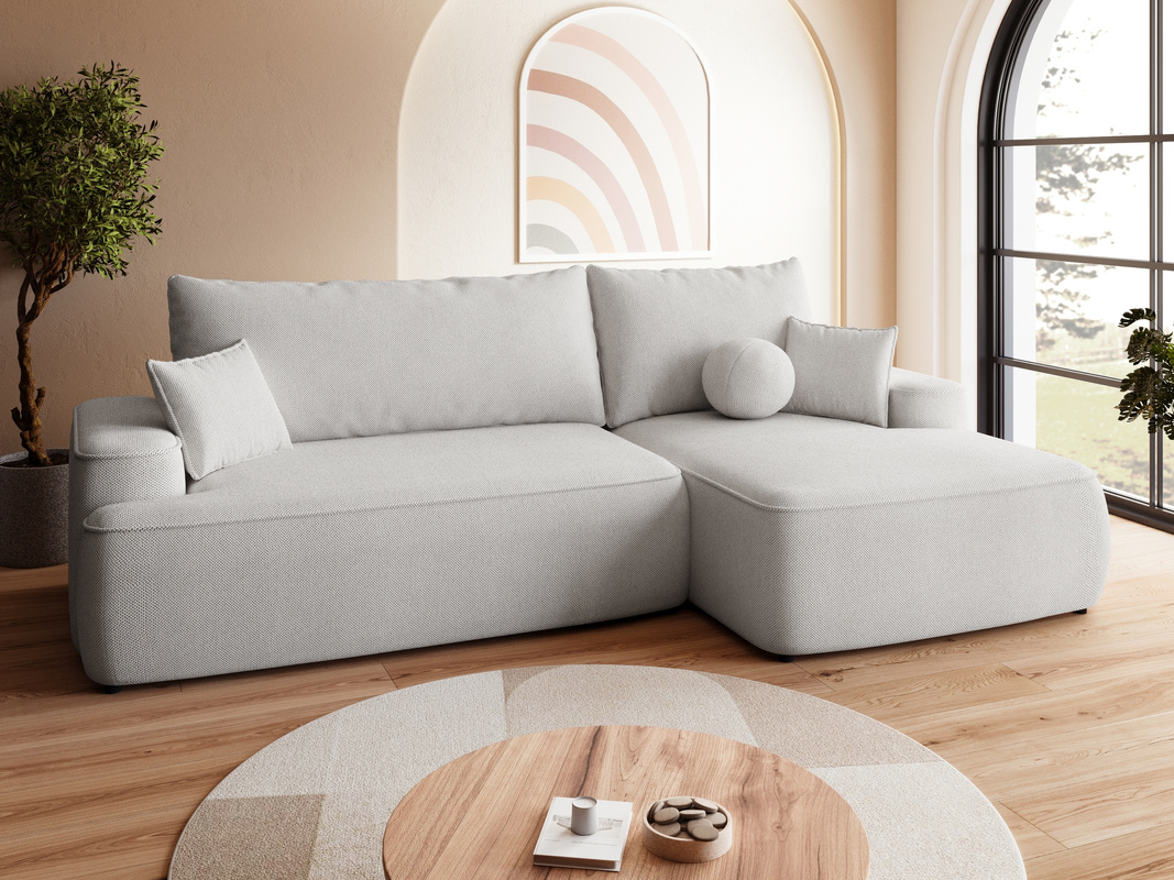 Szary narożnik rozkładany do salonu z funkcją spania CARMELLO