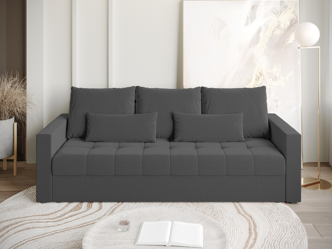 Szara sofa z funkcją spania do salonu HOT pojemnik na pościel