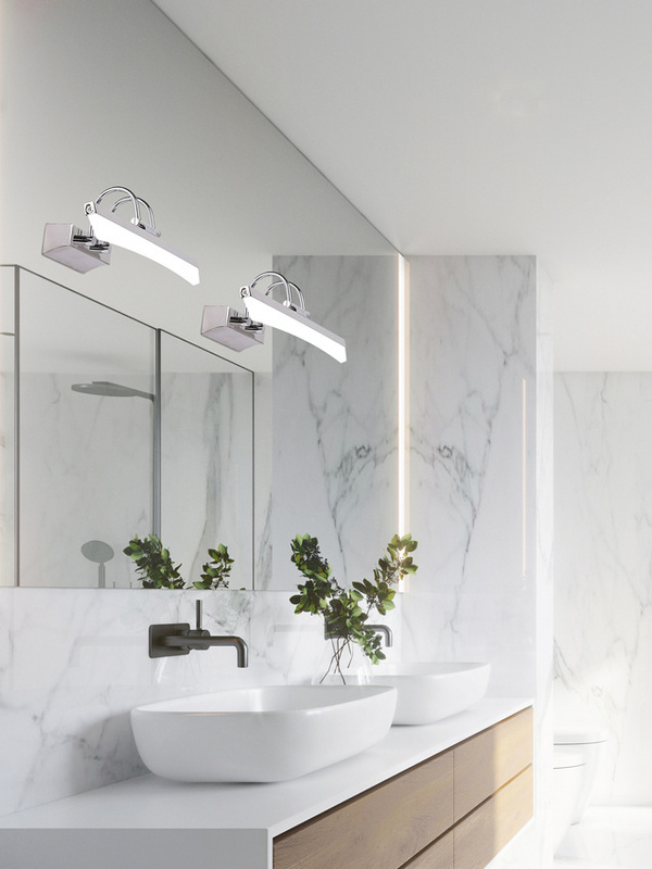 Srebrny kinkiet LED nad lustro do łazienki GLORY zimna barwa światła