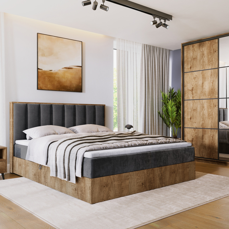 Łóżko 140x200 kontynentalne do sypialni LOFT II z pojemnikiem