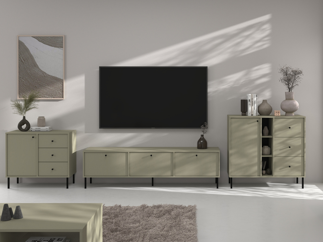 Meblościanka do nowoczesnego salonu z szafką RTV TOKEN