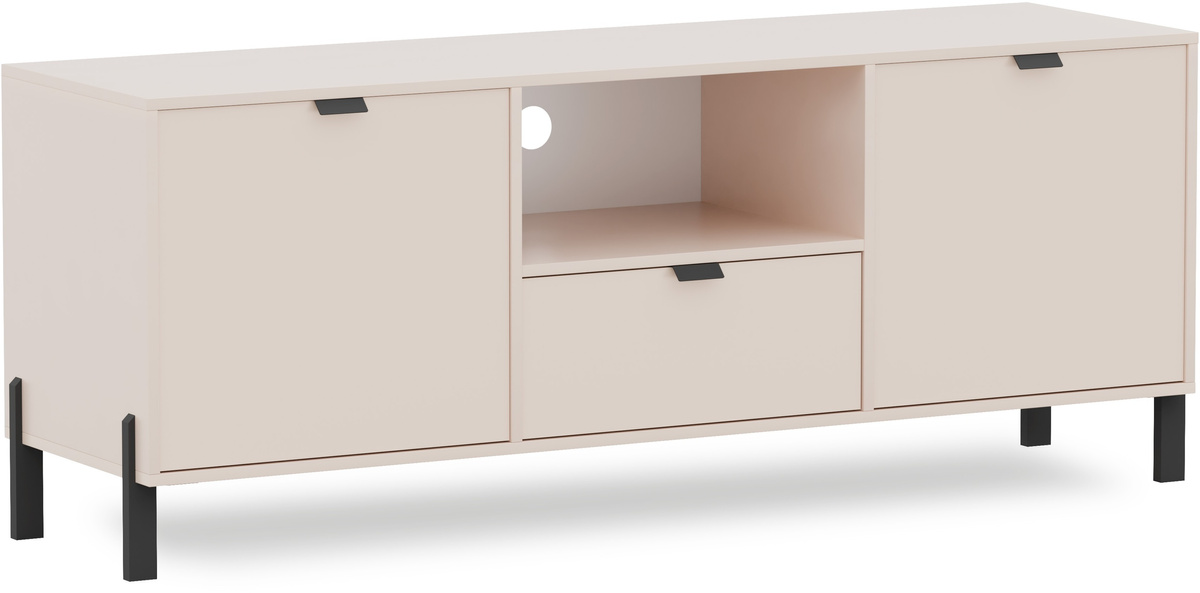 Nowoczesna szafka RTV pod telewizor 161 cm beżowa z szafkami CALISSA