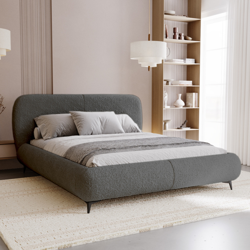 Łóżko tapicerowane ciemnoszare 180x200 z pojemnikiem na pościel MALI