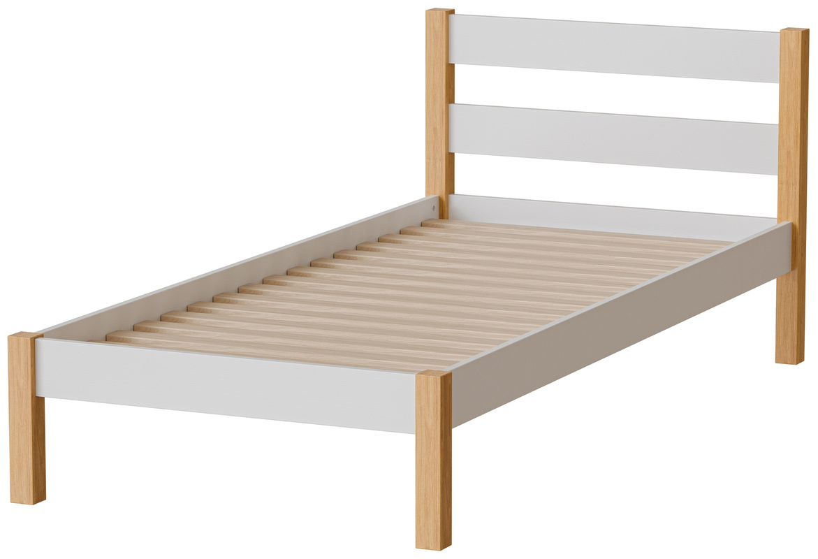 Białe drewniane łóżko jednoosobowe 90x200 cm ze stelażem IVALO