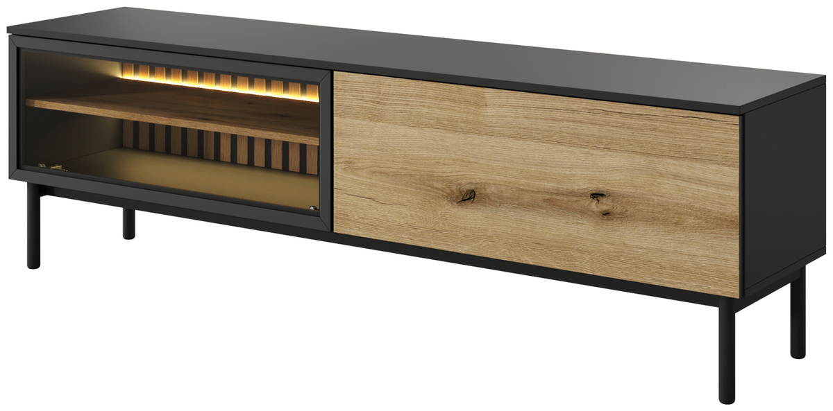 Długa szafka RTV 180 cm na nóżkach do salonu z podświetleniem LARINO