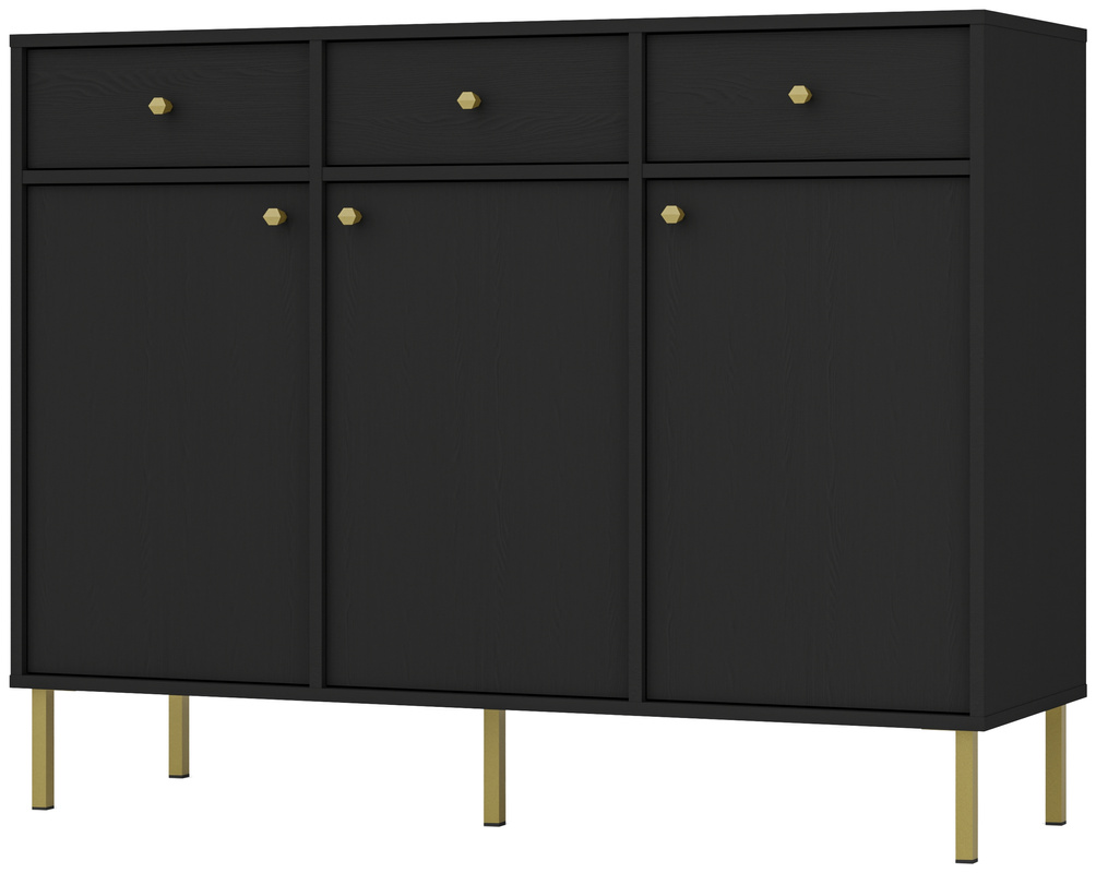 Czarna komoda trzydrzwiowa z szufladami do salonu TOKEN
