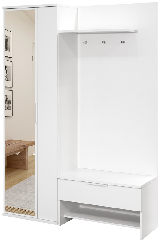 Biała garderoba z wieszakami i lustrem 140 cm do przedpokoju MONTE