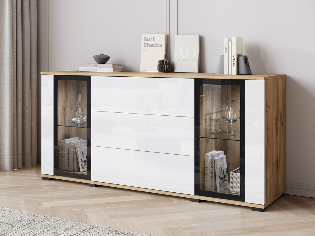 Komoda z szufladami 150 cm do salonu CADO biały połysk