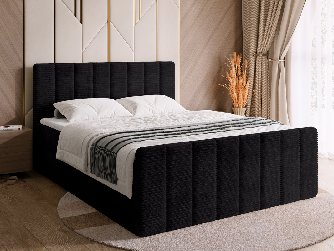 Kontynentalne łóżko 160x200 cm z pojemnikiem DENVER DUO sztruks czarny