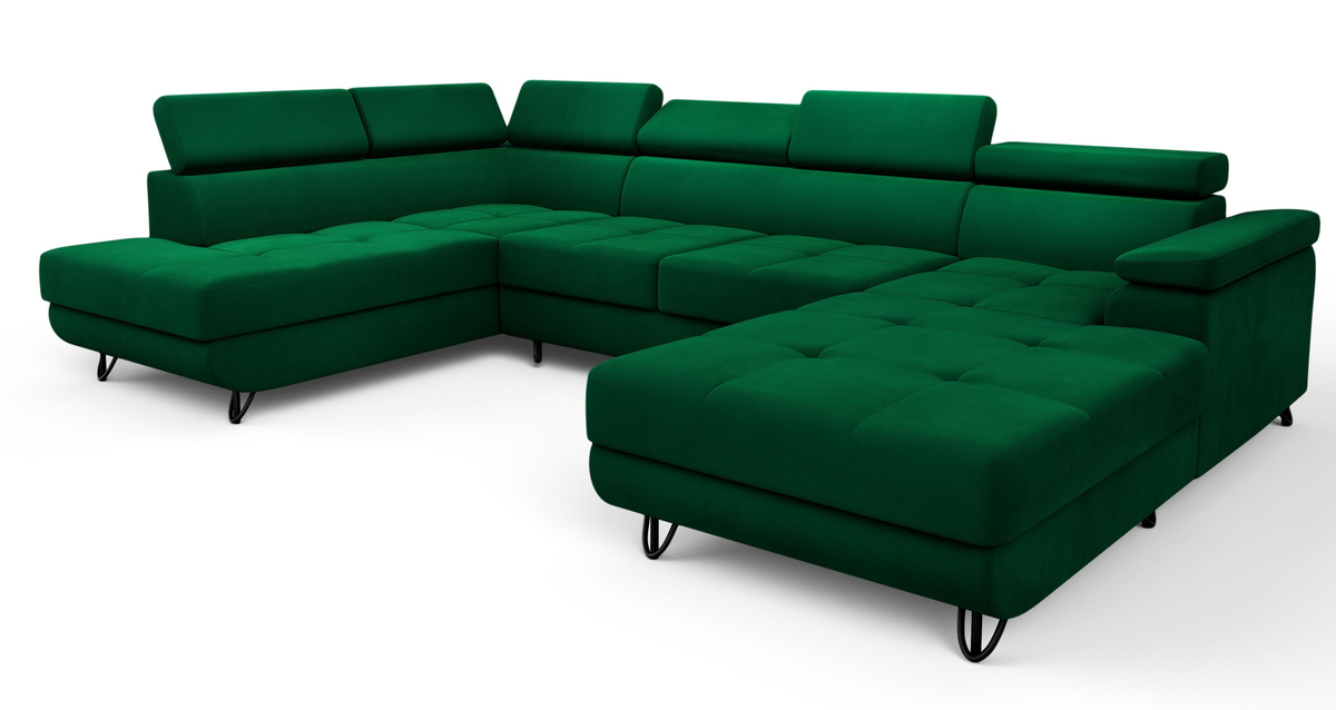 Narożnik z funkcją spania i regulowanymi zagłówkami JASSY zieleń