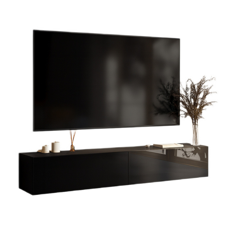 Szafka RTV 210 cm do salonu PREMIUM czarny połysk