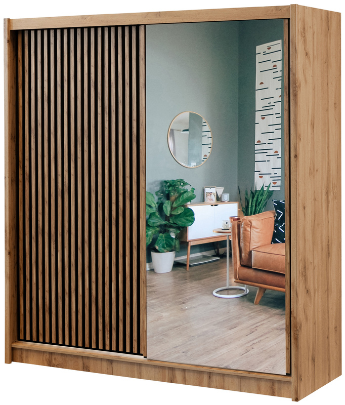 Loftowa szafa przesuwna z lustrem i lamelami 203 cm LANDO