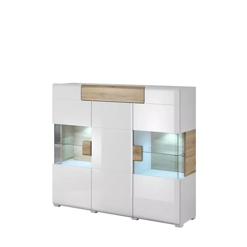 Komoda z barkiem TENDER biały połysk ze wstawkami