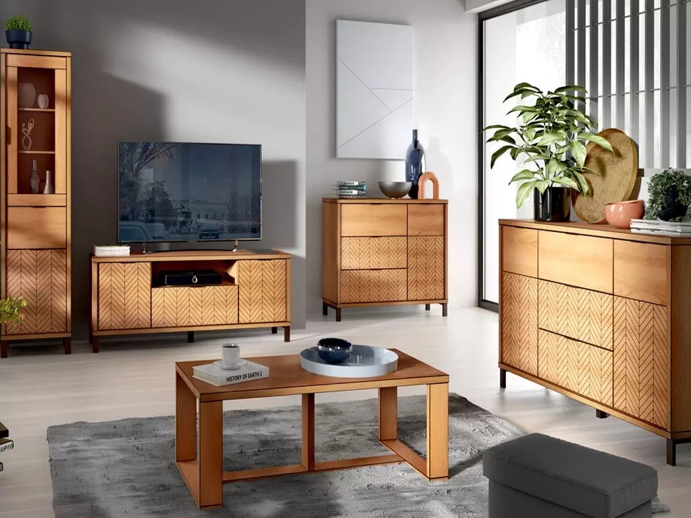 Meble do salonu nowoczesne FONETTI dąb karmel