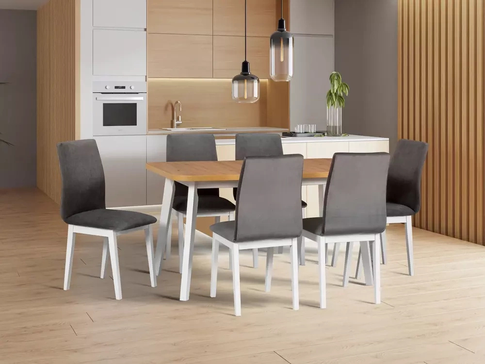 Rozkładany stół z drewnianymi krzesłami LEVATE