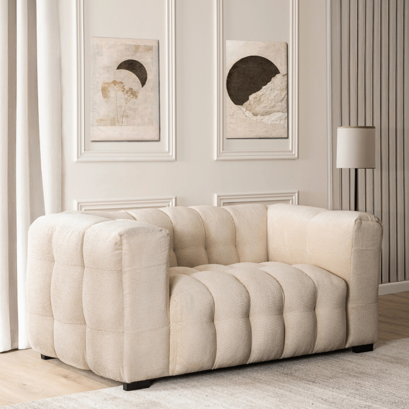 Kremowa sofa dwuosobowa do salonu MODERLO plastikowy korpus