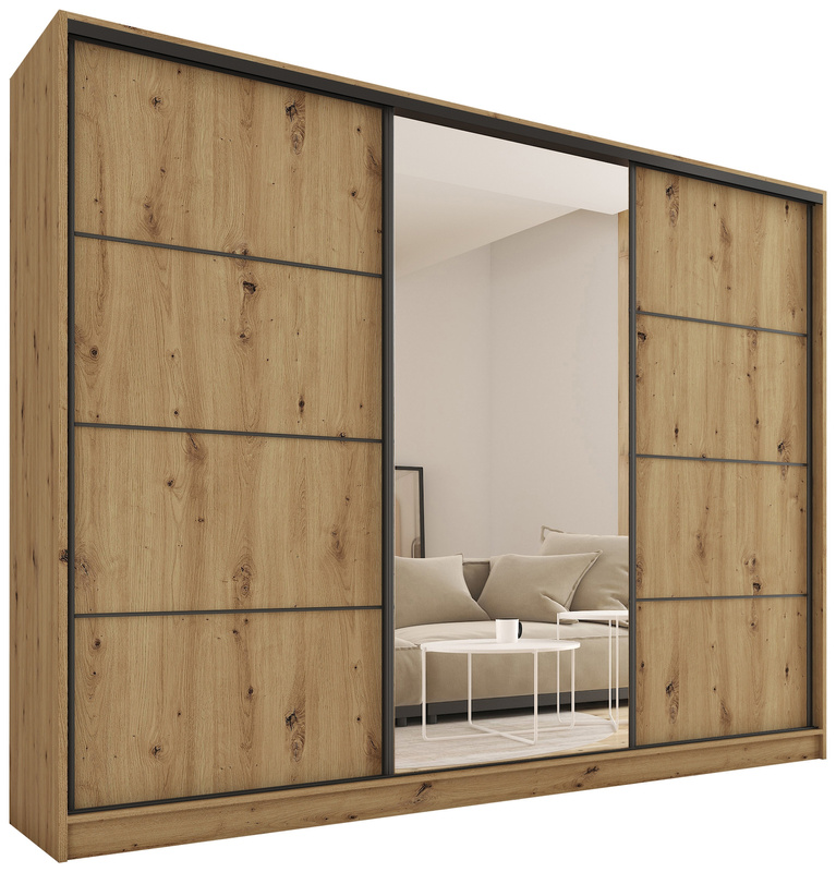 Szafa przesuwna z lustrem 280 cm z półkami i drążkami LOFT MAX