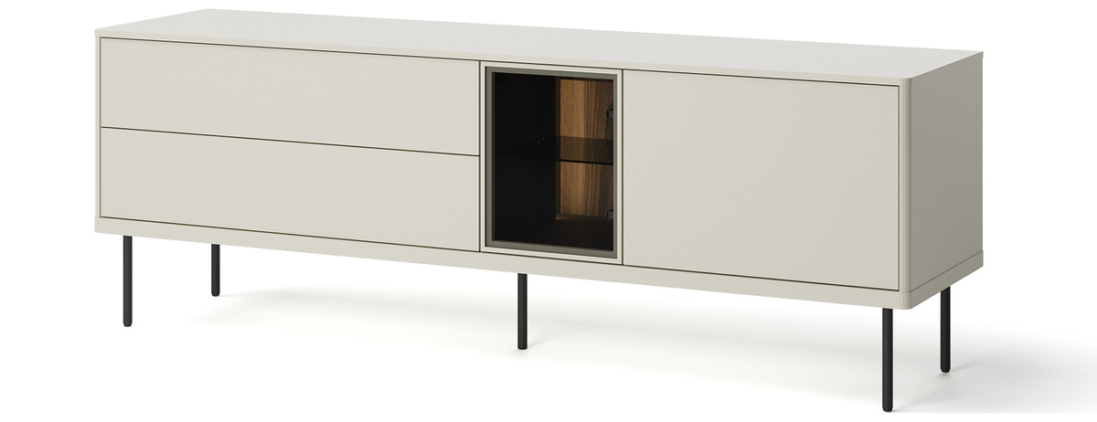 Nowoczesna szafka RTV 161 cm z witryną na nóżkach do salonu EPIRO