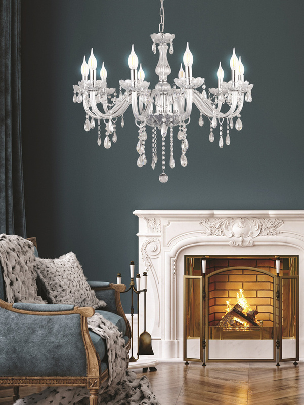 Srebrna lampa wisząca kryształowa do salonu CRISTALLO szkło