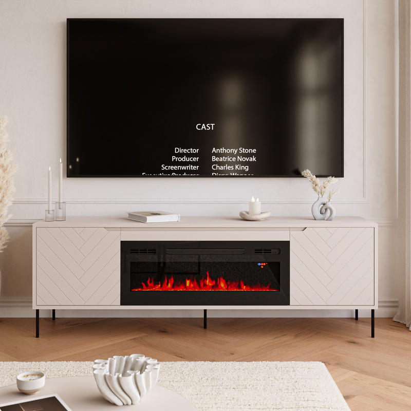 Szafka RTV z kominkiem 180 cm pod telewizor do salonu MIVIO