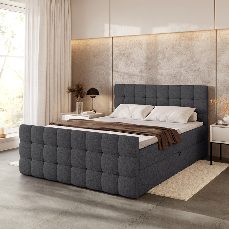 Łóżko sypialniane 160x200 z pojemnikiem kontynentalne DAKOTA DUO szary