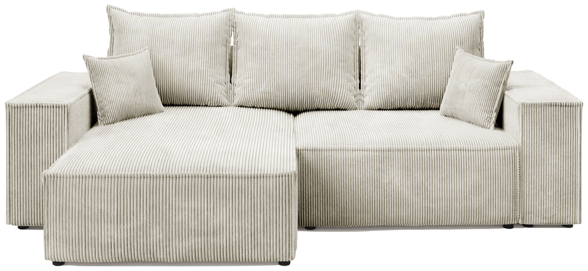 Beżowy sztruksowy narożnik z funkcją spania rozkładany ELDON