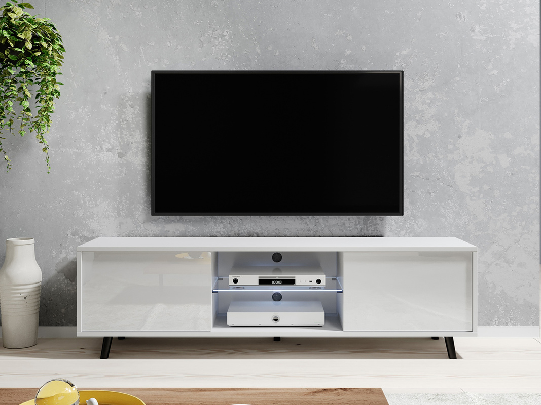 Biała szafka RTV 140 cm pod telewizor do salonu LIRIA