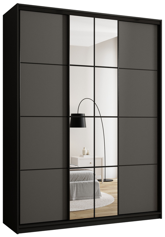Grafitowa szafa przesuwna z lustrem do sypialni 180 cm EDGE MAX