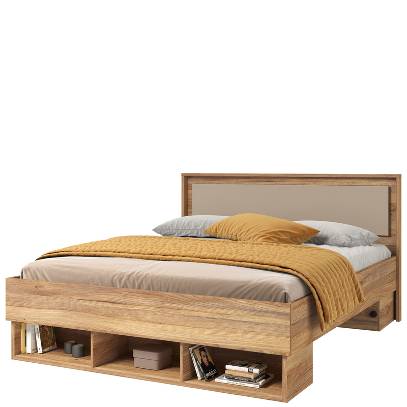 Łóżko skrzyniowe 160x200 cm z półkami IMPRESSIO