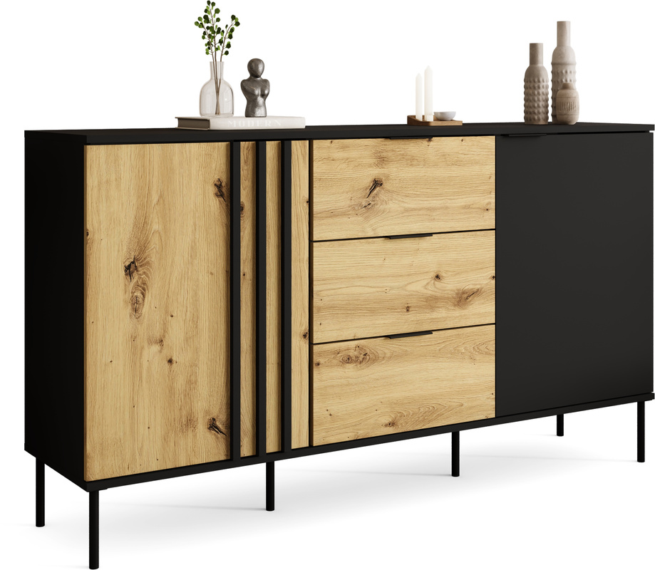 Komoda dwudrzwiowa z szufladami 165 cm do salonu RUSTICA czarna